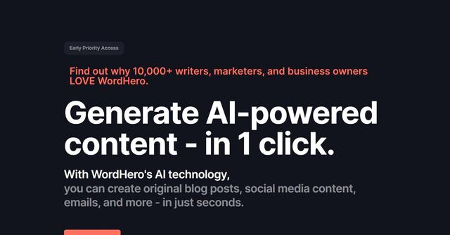 Wordhero - Create original content in seconds with WordHero's AI technology.
