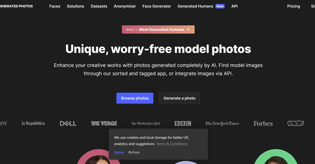 Generated Photos - AI-generated photos for creative works. App & API for sorted & tagged images.