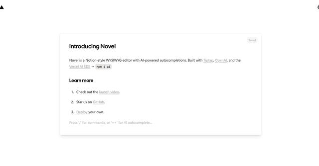 Novel - Open-source Notion-style editor with AI autocomplete