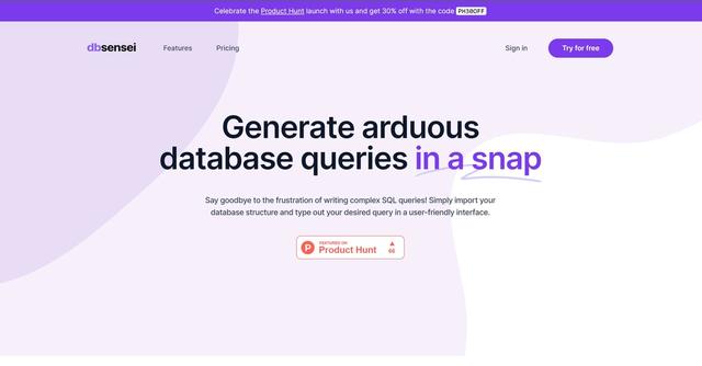 Dbsensei - AI-driven database query generator and optimization tool for faster results and improved database skills.