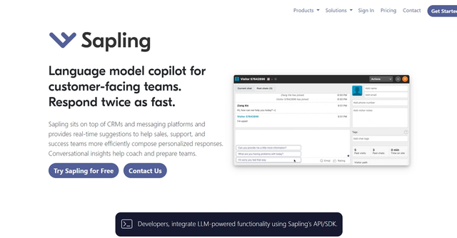 Sapling - Sapling is an AI messaging assistant that enhances response quality and efficiency for customer-facing teams.