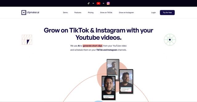 ClipMaker - ClipMaker is a tool that allows users to effortlessly create short clips from YouTube videos and schedule them on TikTok and Instagram.