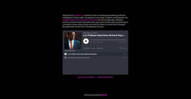 Podcast - AI-generated podcast featuring Feynman & Jobs interviews.