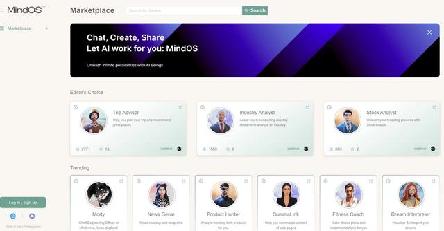 MindOS - MindOS is an AI-powered marketplace where users can interact with AI Beings that are designed to provide information and guidance on various topics such as travel, industry trends, and stock analysis.