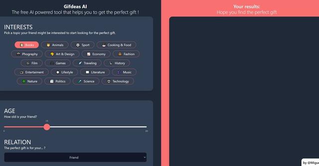 GiftIdeas AI - A gift idea generator that uses interest analysis.