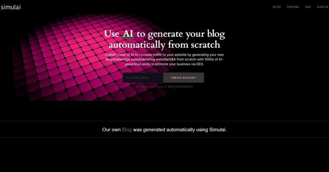 Simulai - Simulai is an AI-powered tool that generates blog content from scratch, helping users increase website traffic through SEO optimization
