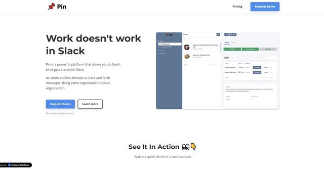 Pin - Slack-based team project management with task summaries.