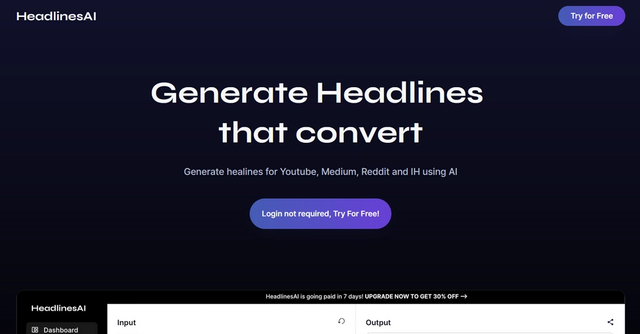 HeadlinesAI - Generate healines for Youtube, Medium, Reddit and IH using AI