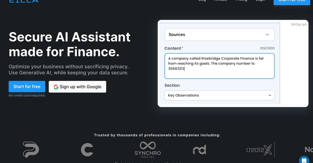 Eilla AI - Secure AI assistant for document creation and financial decision-making
