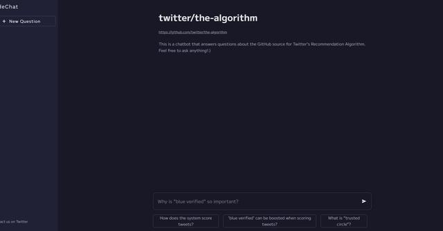 CodeChat - Assisted Twitter Algorithm code understanding.
