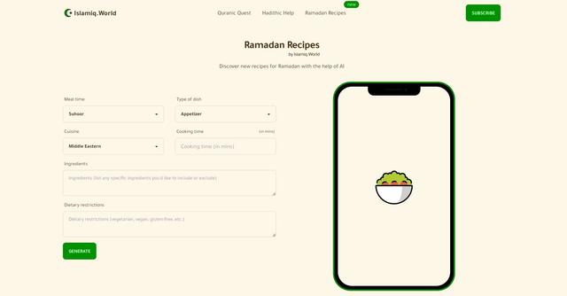 Ramadan Recipes - Ramadan recipe suggestions with customization options.