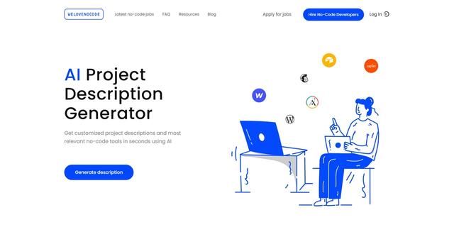 AI Project Description Generator - AI Project Description Generator is an AI-powered tool by WeLoveNoCode that generates clear and concise technical specifications for projects and recommends suitable no-code tools.