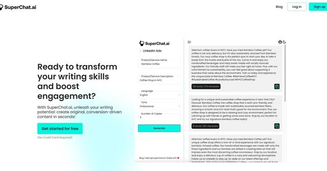 SuperChat.ai - Created texts for businesses & marketers.