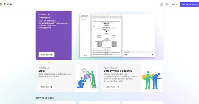 AI hub - AI Hub Converse lets users such as professionals and businesses to instantly have interactive conversations, get answers to questions, summarize, and more from content such as documents, spreadsheets, and even images.