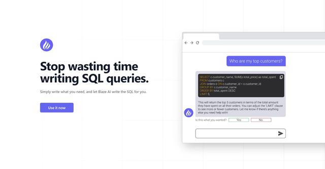 Blaze SQL - Generating SQL queries using English input.
