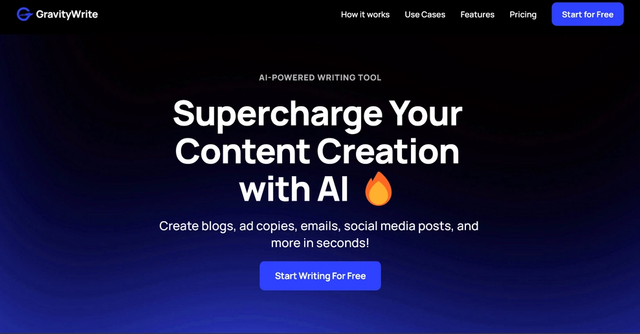 GravityWrite - Supercharge Your Content Creation with AI. Create blogs, ad copies, emails, social media posts, and more in seconds