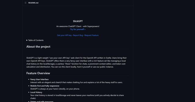 SlickGPT - SlickGPT is a light-weight "use-your-own-API-key" web client for the OpenAI API written in Svelte