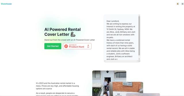Sharehouse - Sharehouse is an AI-powered Rental Cover Letter tool that revolutionizes the way renters create cover letters for rental applications