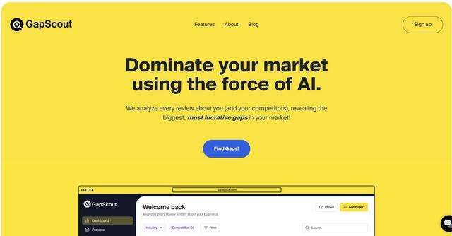 GapScout - GapScout is an AI-powered market research software that simplifies and enhances market research by utilizing advanced AI analysis.