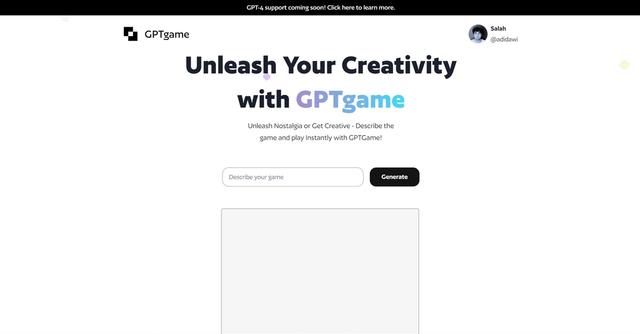 GPTGame - Generated game creator for prototyping.