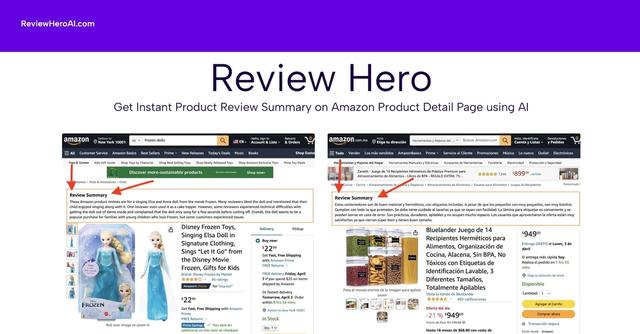 Review Hero AI - Hero AI's Chrome extension summarises Amazon reviews.