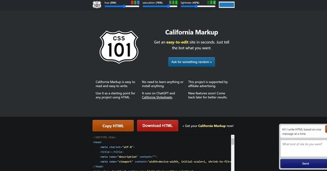 AI HTML Generator - California Markup - Generated HTML code for web development.