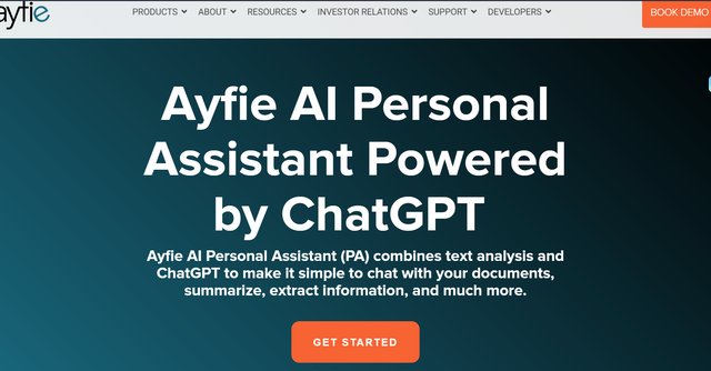 Ayfie - Ayfie AI Personal Assistant combines text analysis and ChatGPT to make it simple to upload and chat with your documents, summarize, extract information and much more