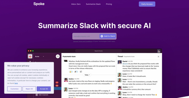 Spoke.ai Slack Summarization - Summarize Slack with secure AI