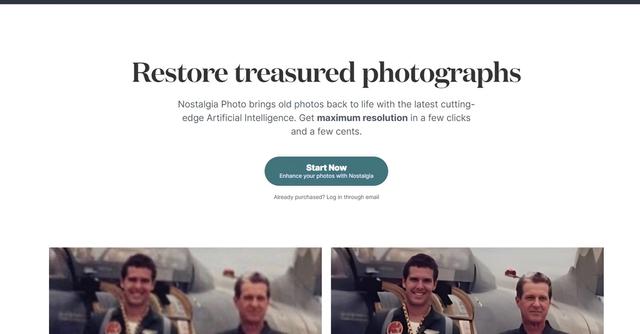 Nostalgia Photo - Bring old photos back to life with AI. Get max resolution in clicks & cents.