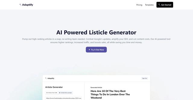 Adaptify Listicle Writer - An AI-driven listicle writer for enhanced SEO. It adjusts to Google updates, boosts rankings, and crafts unique, data-rich content from sources like Yelp and Amazon.