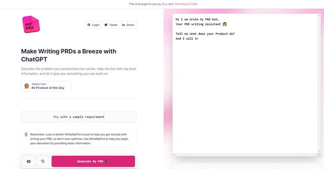 Writemyprd - WriteMyPRD is an AI-powered tool designed to simplify the process of writing product requirement documents (PRDs).