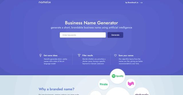 Namelix - Generate short, brandable business names & domain names.