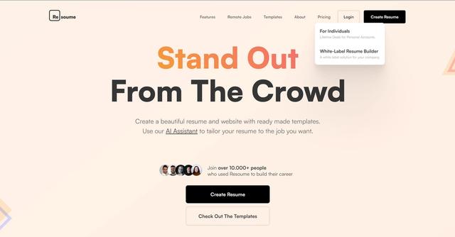 Resoume - Resoume is a tool that simplifies the process of creating professional resumes and websites using pre-designed templates.