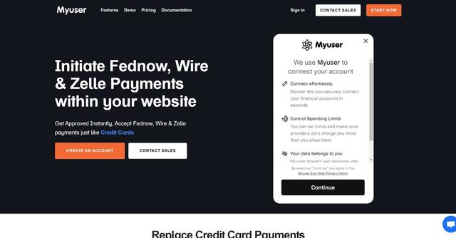Myuser - Initiate Fednow, Wire & Zelle Payments within your website