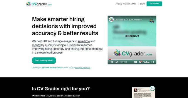 CVgrader - CVGrader is an AI-powered platform that simplifies and improves the hiring process by objectively filtering resumes and providing hiring recommendations.