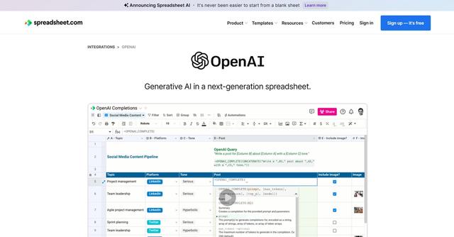 OpenAI in Spreadsheet - Powerful spreadsheet data manipulation and analysis.