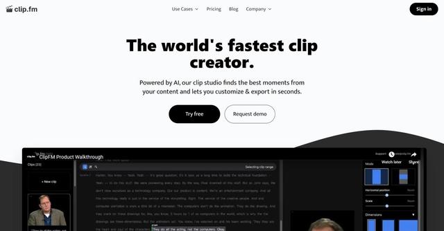 Clip.fm - Clip.fm is an AI tool designed for podcasters that generates short video clips optimized for social media platforms.