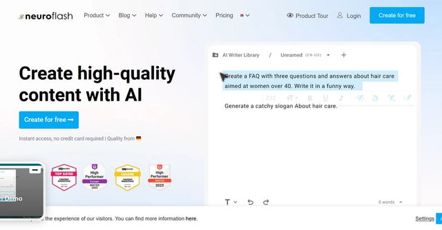 Neuroflash - Generate writing content for marketing purposes