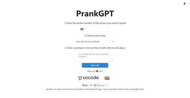 Prankgpt - AI tool for making prank phone calls using AI-powered voices, offering entertainment and creative opportunities.