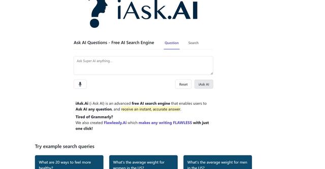 iAsk.AI - AI search engine that focuses on objectivity, factual data, and reduced bias.