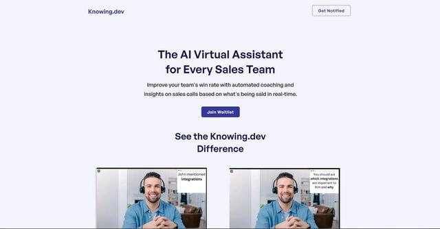Knowing.dev - Knowing.dev is an AI virtual assistant tool designed to streamline B2B sales processes, increase productivity, and unify knowledge for sales teams.
