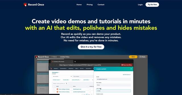 Record Once - Create video demos and tutorials in minutes with an AI