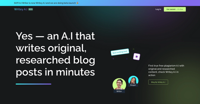 Writey AI - Create content faster with A.I. - Writey A.I. for original, researched content.