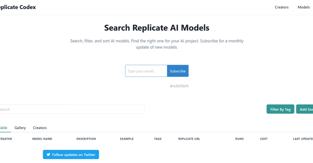 Replicate Codex - A free tool to search, filter, sort, and discover AI models