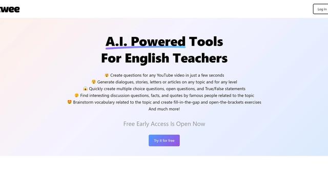 Twee - Twee is an AI-powered tool that simplifies lesson planning for English teachers by generating questions, dialogues, stories, letters, articles, and various exercises in seconds.