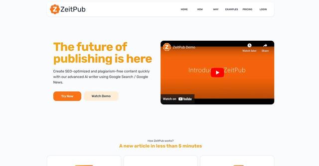 Zeitpub - Advanced AI writing platform for creating SEO-optimized, plagiarism-free content quickly and efficiently.