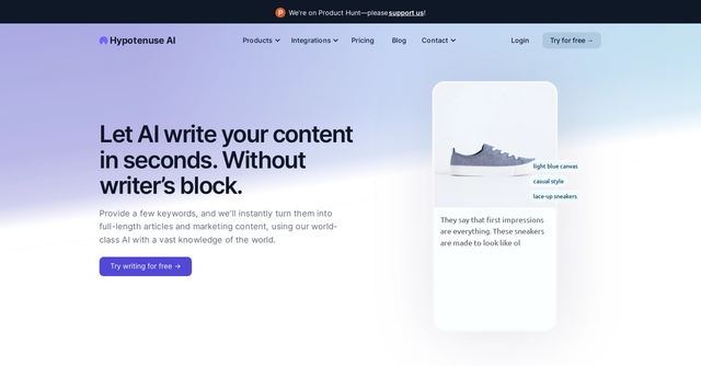 Hypotenuse ai - AI copywriting creates original content in minutes.