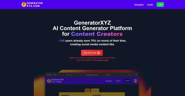 Generatorxyz - Generator XYZ is an AI-powered platform that helps bloggers and marketers create compelling social media messages quickly and easily.