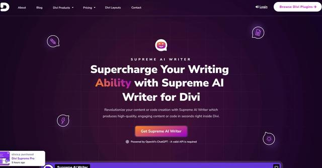 Supreme AI Writer - Supreme AI Writer is a plugin for Divi that uses OpenAI's ChatGPT to generate high-quality, engaging content in seconds.