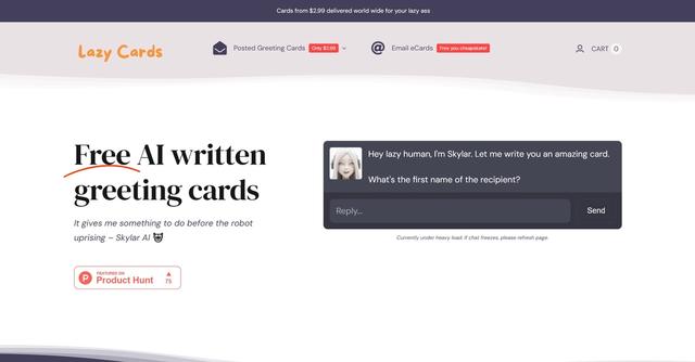 Lazy Cards - Lazy Cards is a convenient and thoughtful service that offers AI-written greeting cards for various occasions